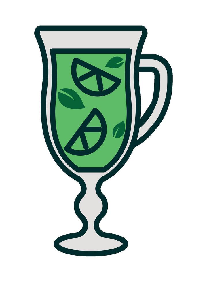A glass of green tea with lemon slices in it vector