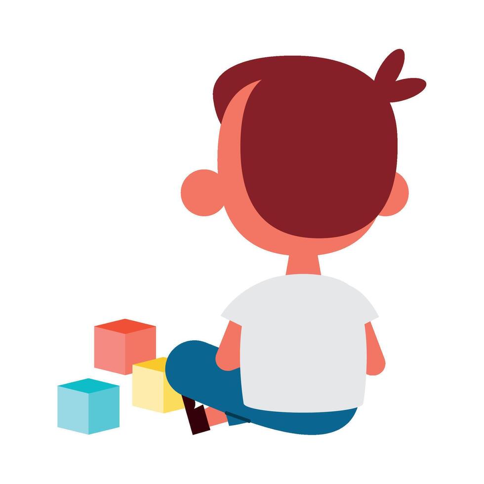 A boy sitting on the floor with blocks vector
