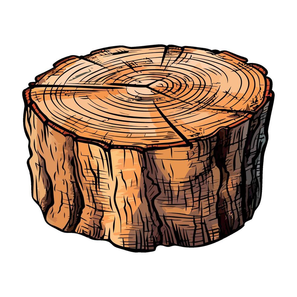 A drawing of a tree stump with a cut in it vector