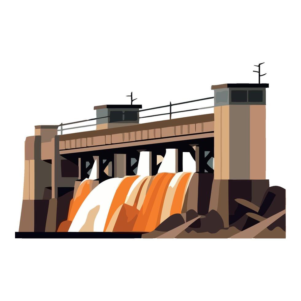 A dam with water flowing over it vector