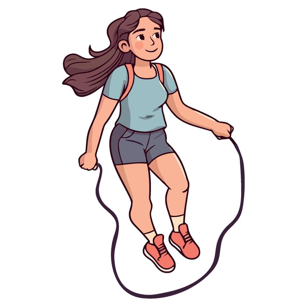 A cartoon girl jumping rope vector