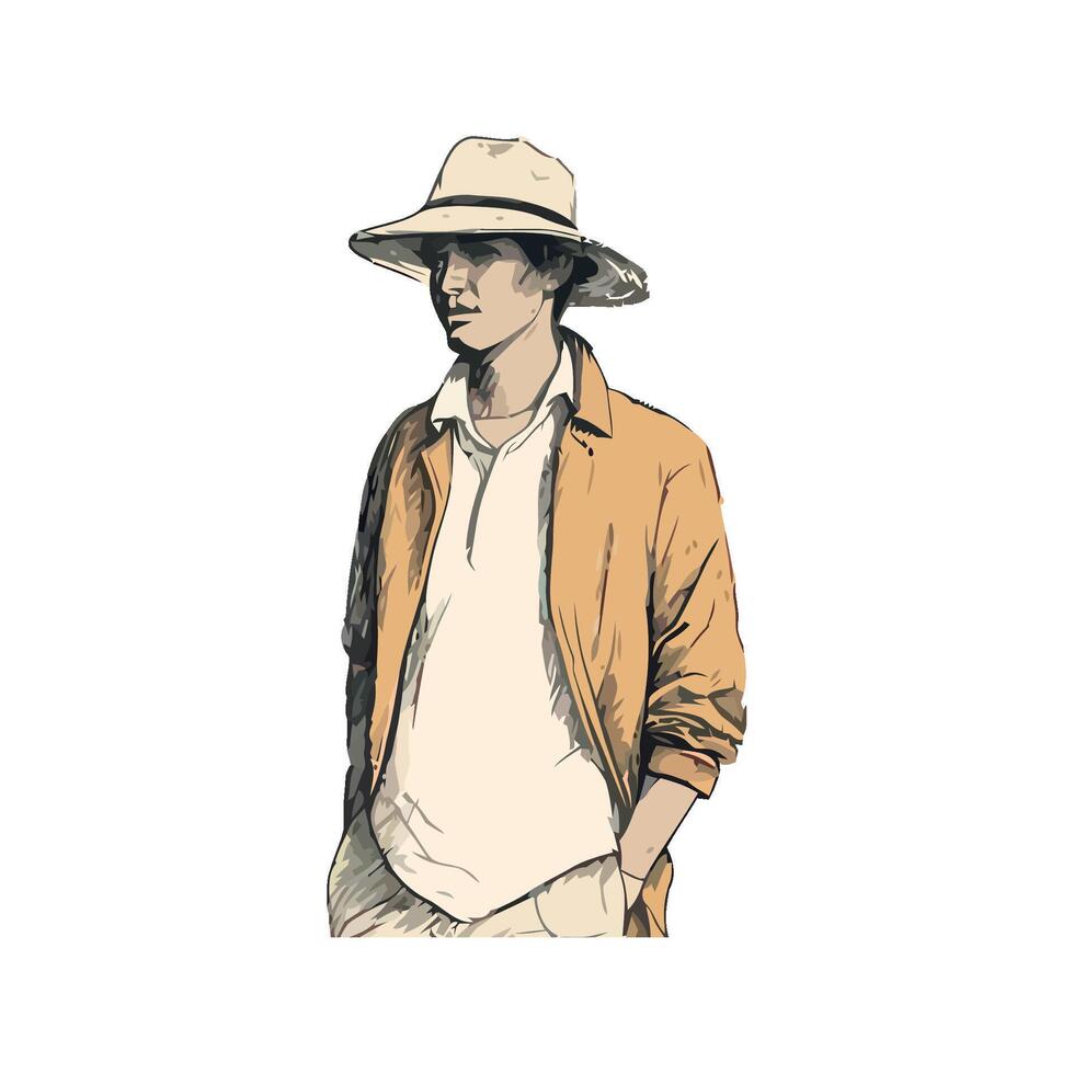 A drawing of a man wearing a hat vector