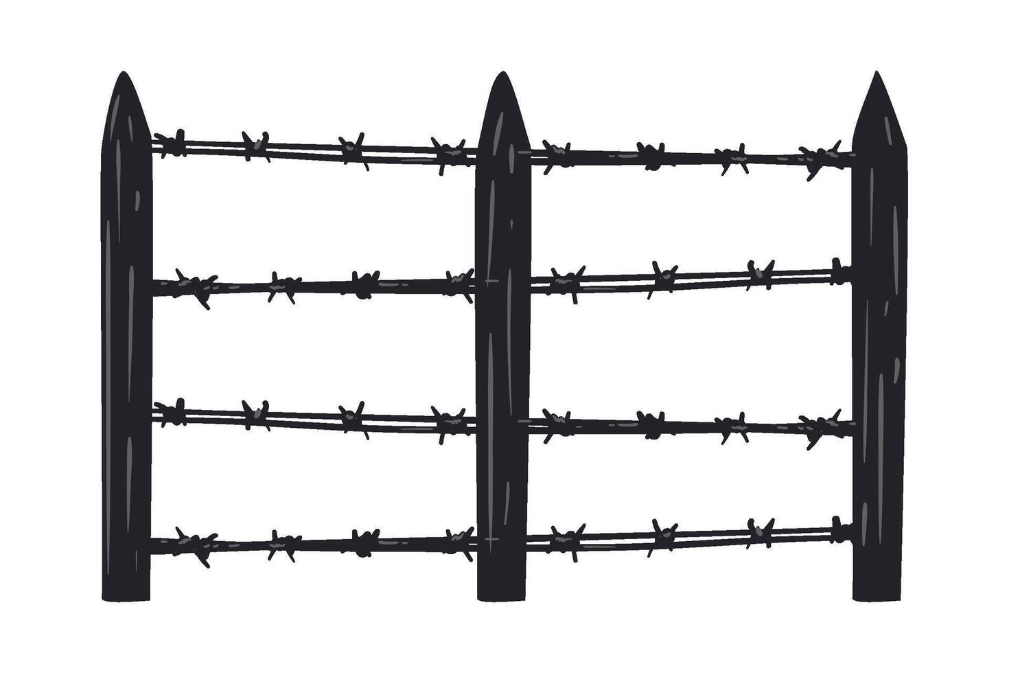 A black fence with barbed wire on it vector