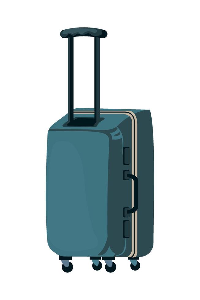 A blue suitcase with wheels on a white background vector