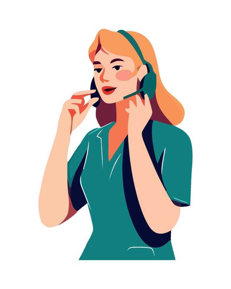 Call center agent woman on the phone illustration vector