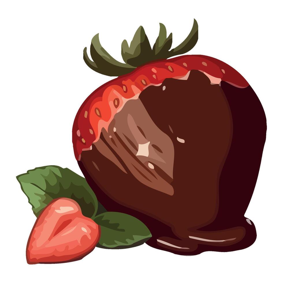 Chocolate covered strawberry with leaves illustration vector