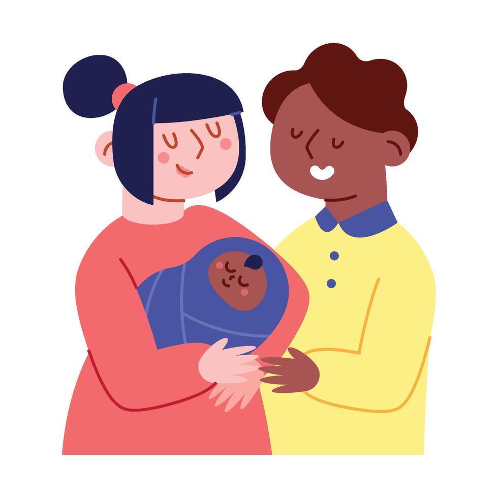 An illustration of a couple holding a baby vector