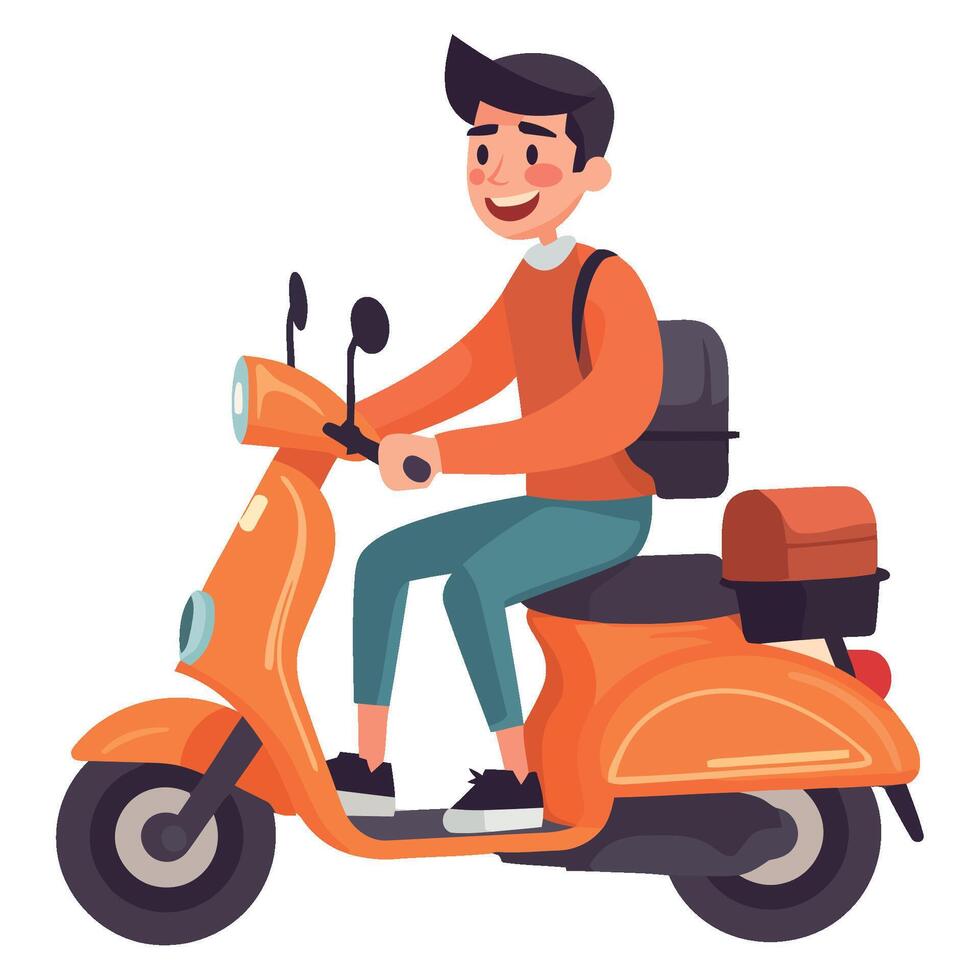 A man is riding a scooter with luggage vector