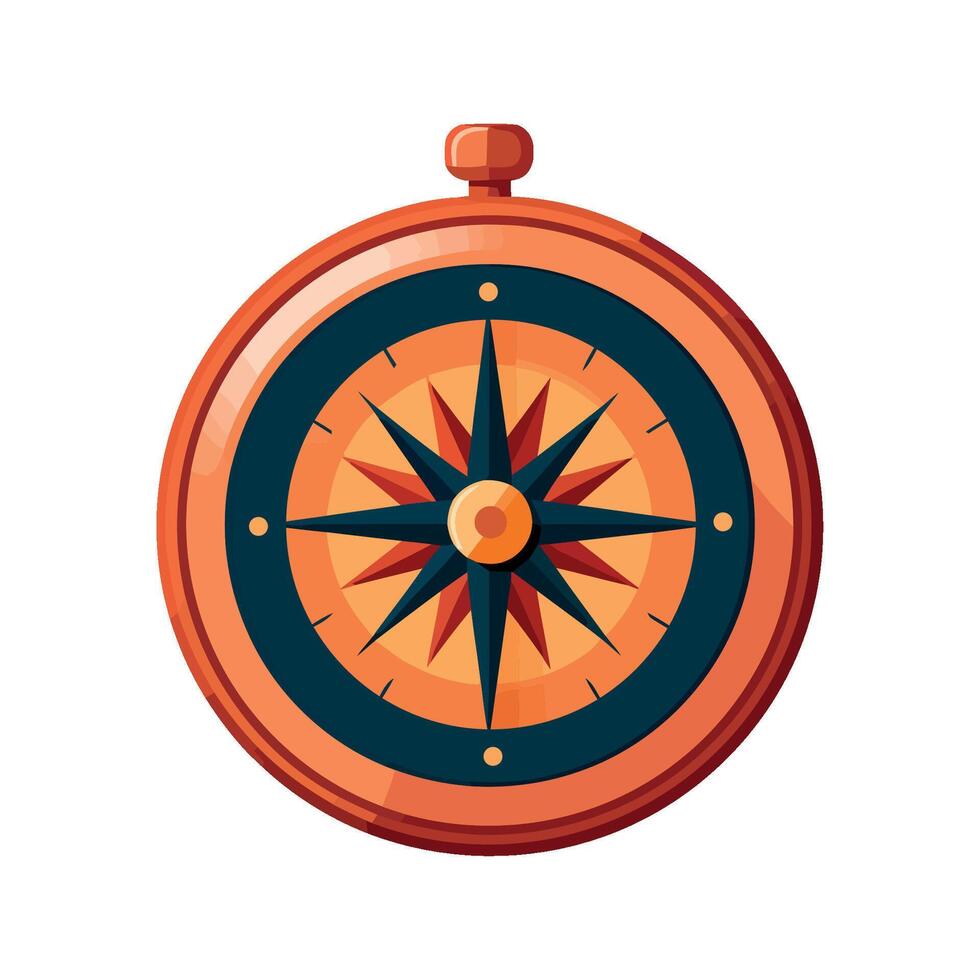 An orange compass with a blue star on it vector