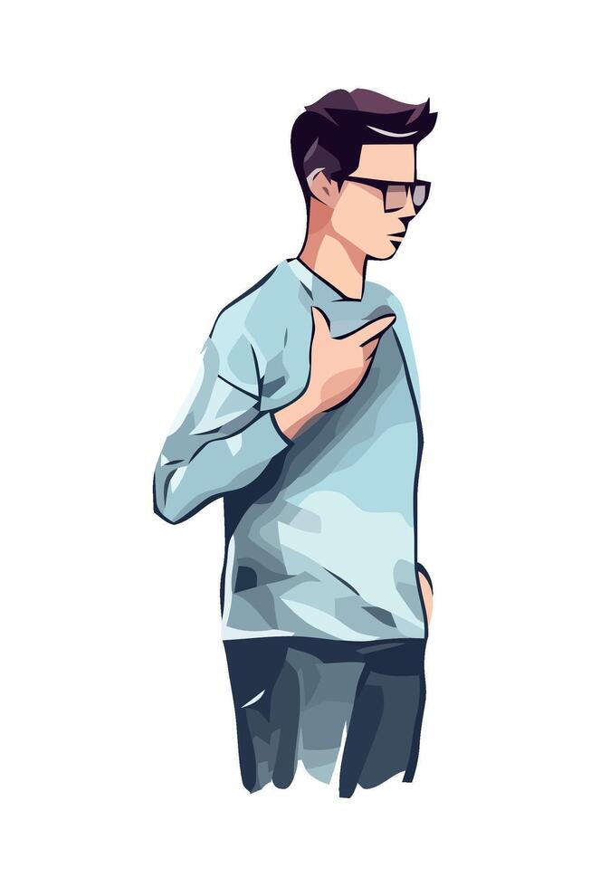 A cartoon man in glasses is pointing his finger vector