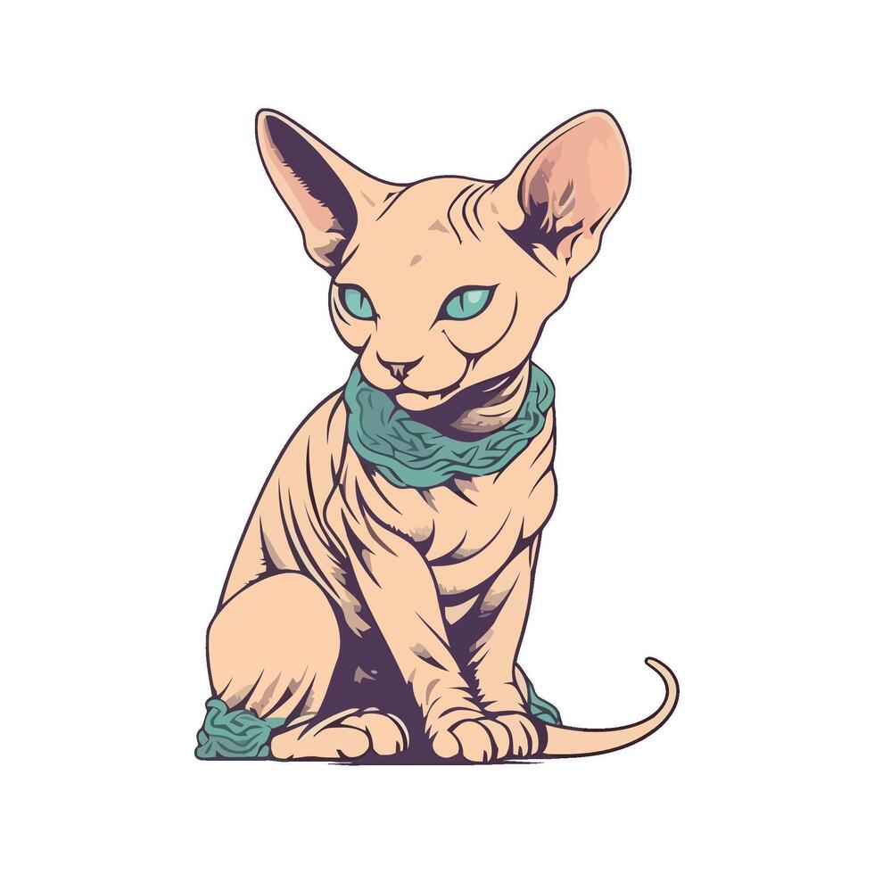 A sphytpy cat with blue eyes and a green scarf vector