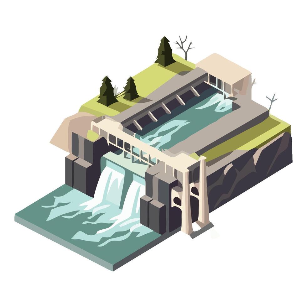 An illustration of a dam with a waterfall vector