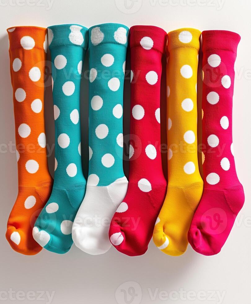 Vibrant Polka Dot Socks in Assorted Colors Neatly Arranged photo