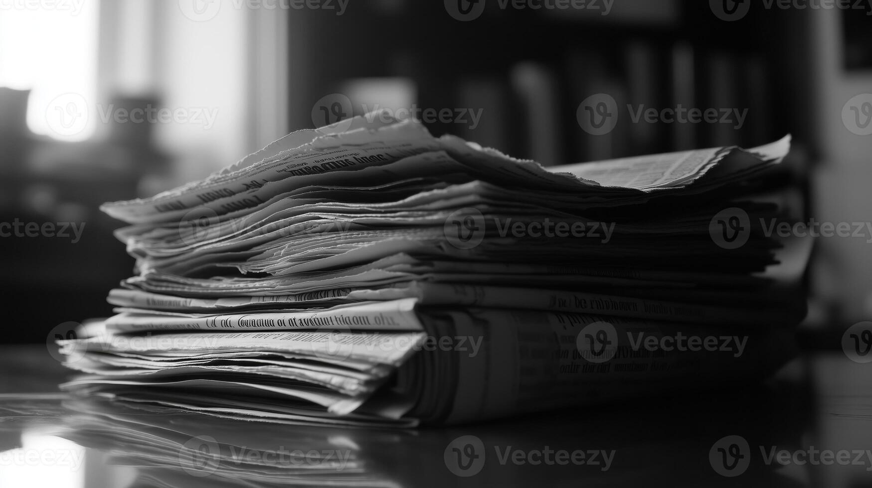 Neatly Stacked Pile of Newspaper Documents on Desk Background photo