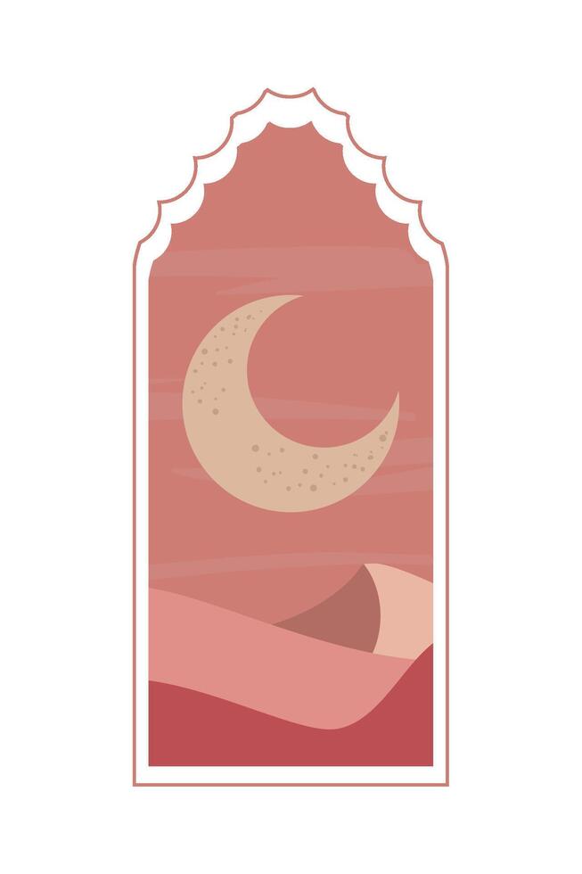 A crescent moon and a desert scene vector