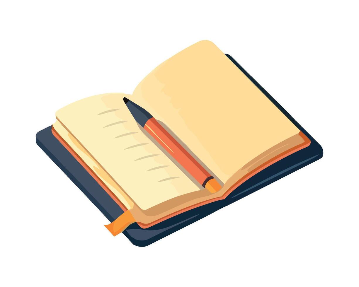 An open notebook with a pen and pencil on top vector