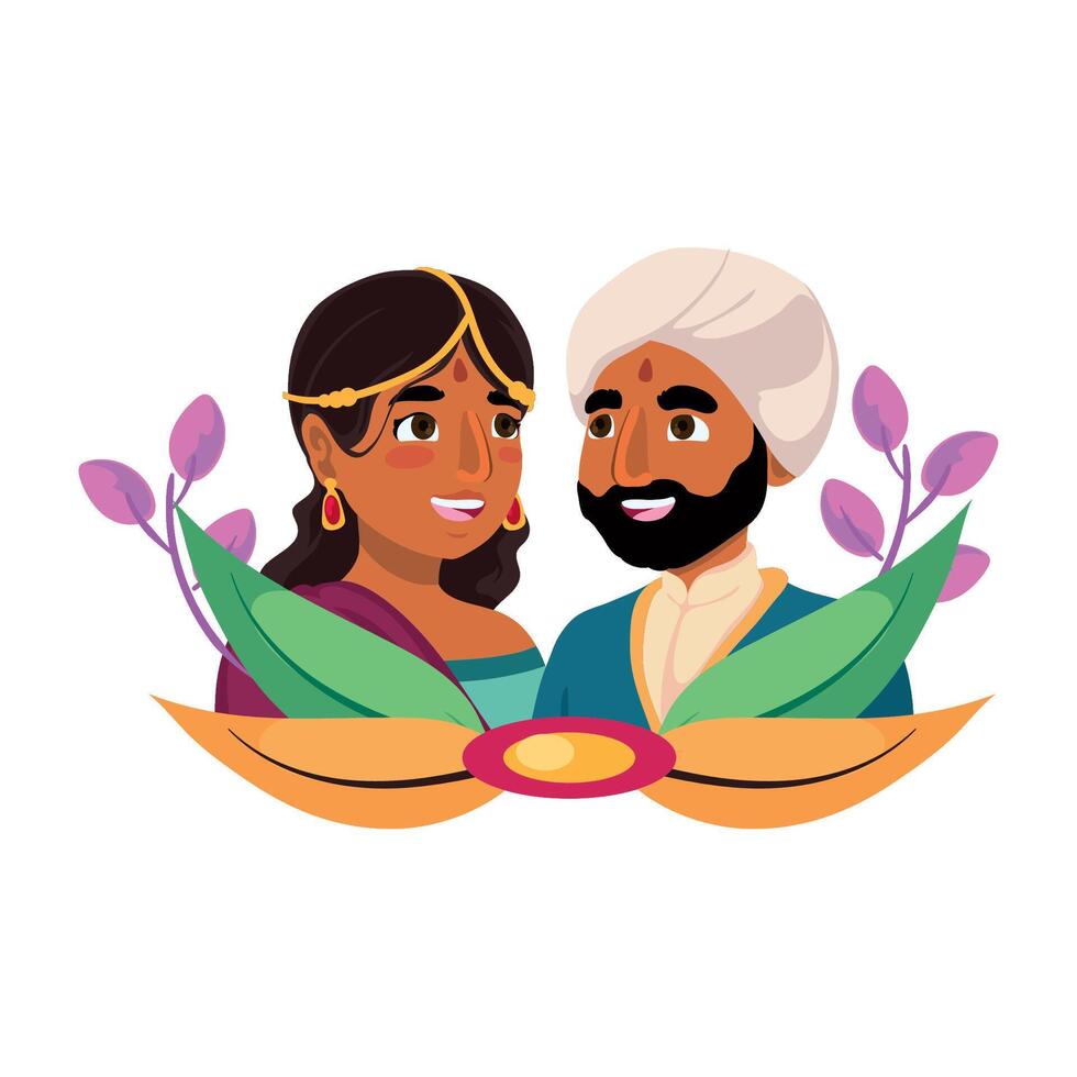 Indian couple cartoon illustration vector