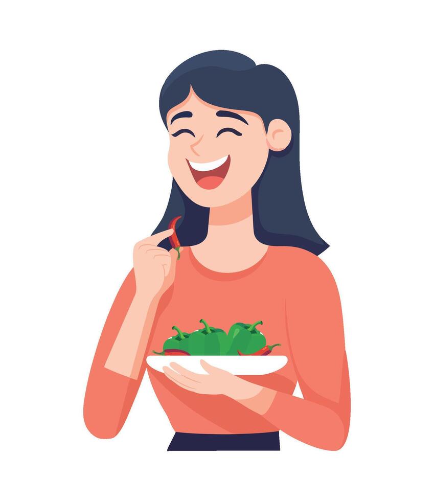 A woman eating a salad with a fork vector