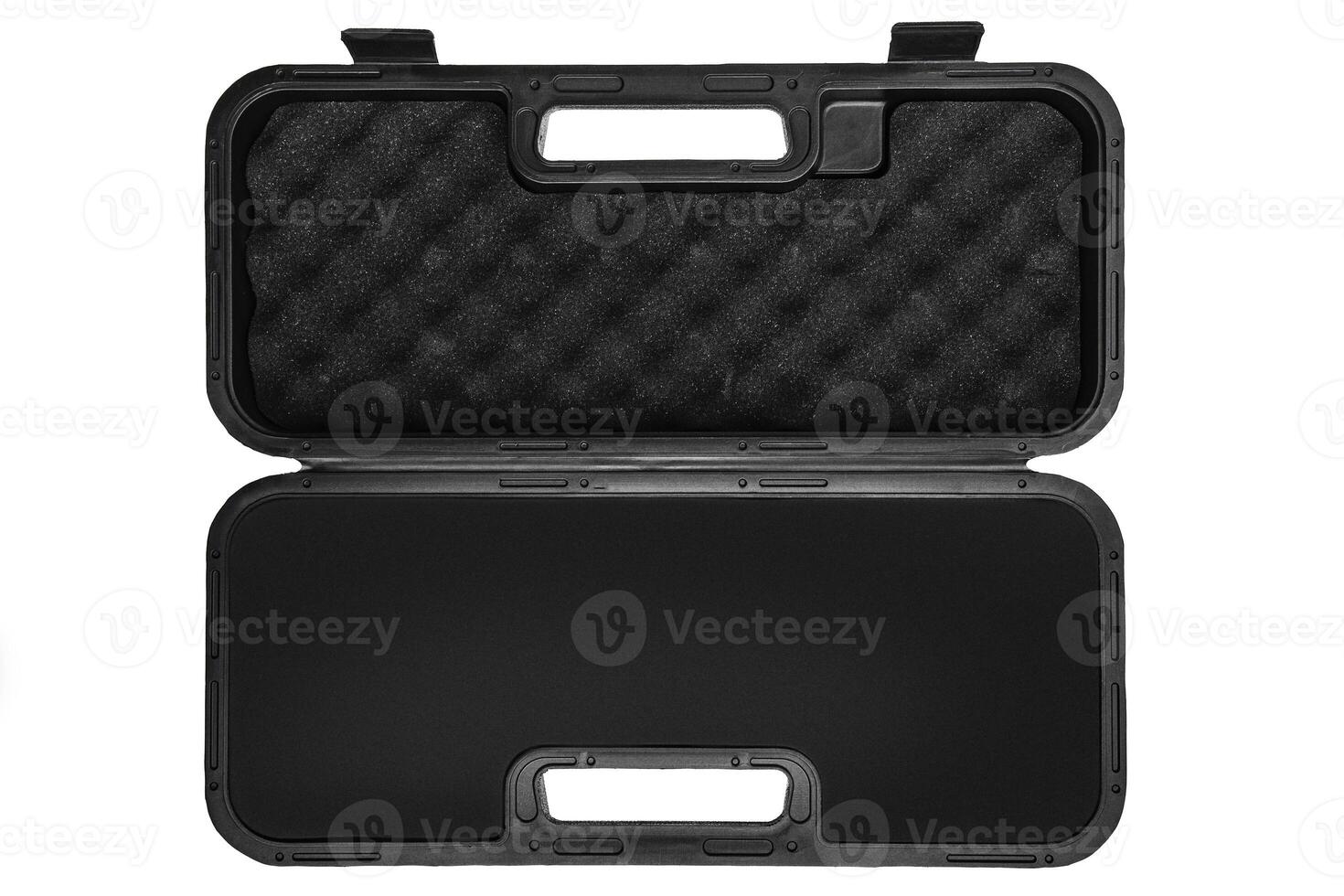 open black plastic case for arms or tools isolated on white back photo