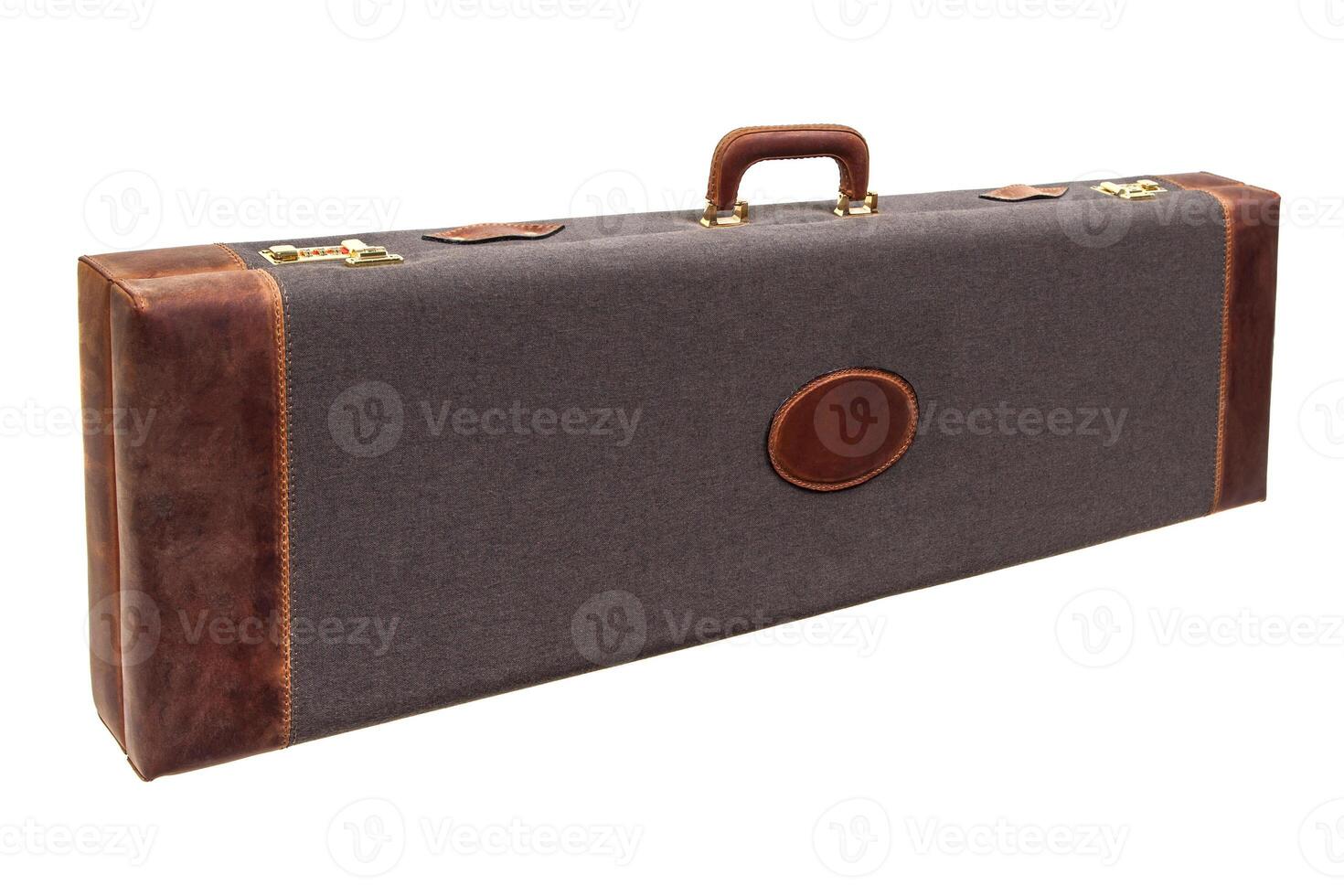 luxury brown leather case with gold-plated combination locks for arms isolated on white photo