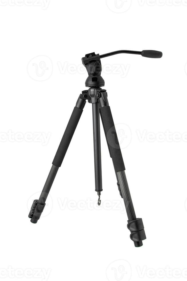 Modern photo tripod. The mechanism for fixing the camera for photo or shooting. Isolate on a white back.