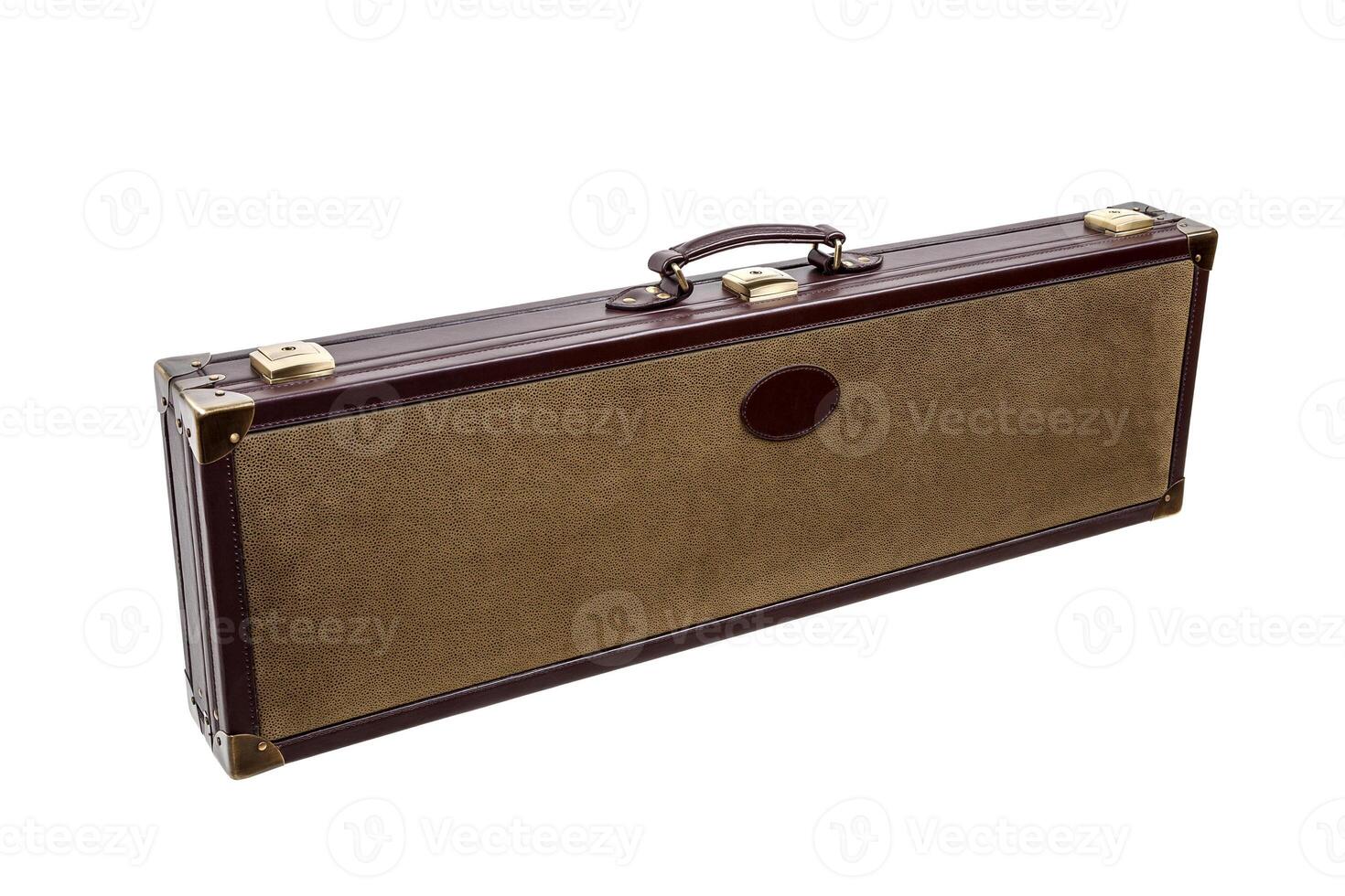 brown leather case with fasteners isolated on white photo