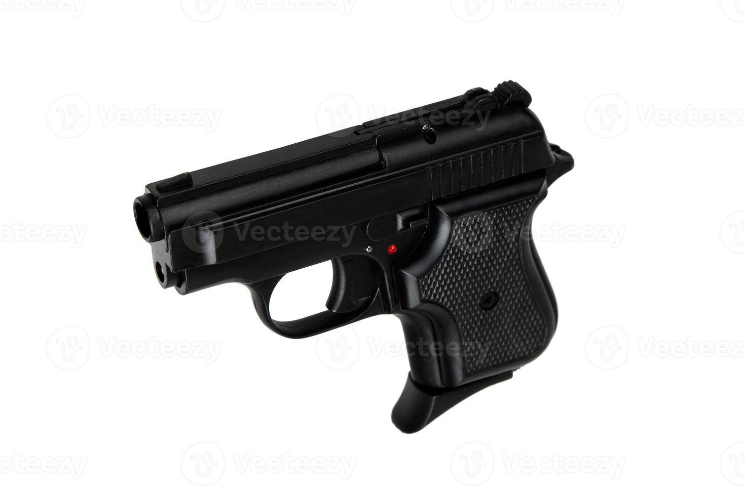 Modern semi-automatic pistol. Small short-barreled weapon for concealed carry. Ladies' pistol. Isolate on white back. photo