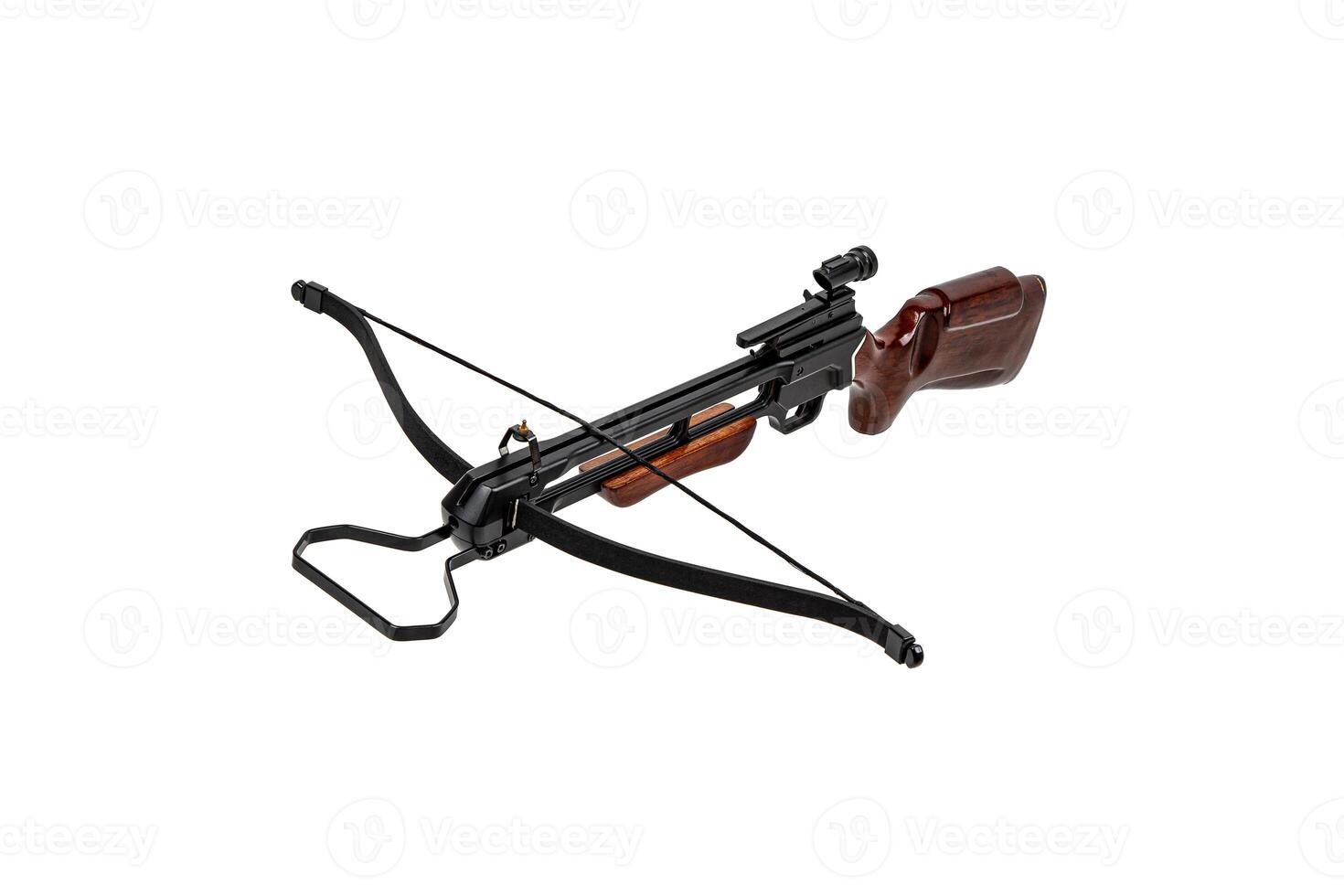 Crossbow isolate on white back. Modern crossbow with wooden butt. Quiet weapons for hunting and sports. photo