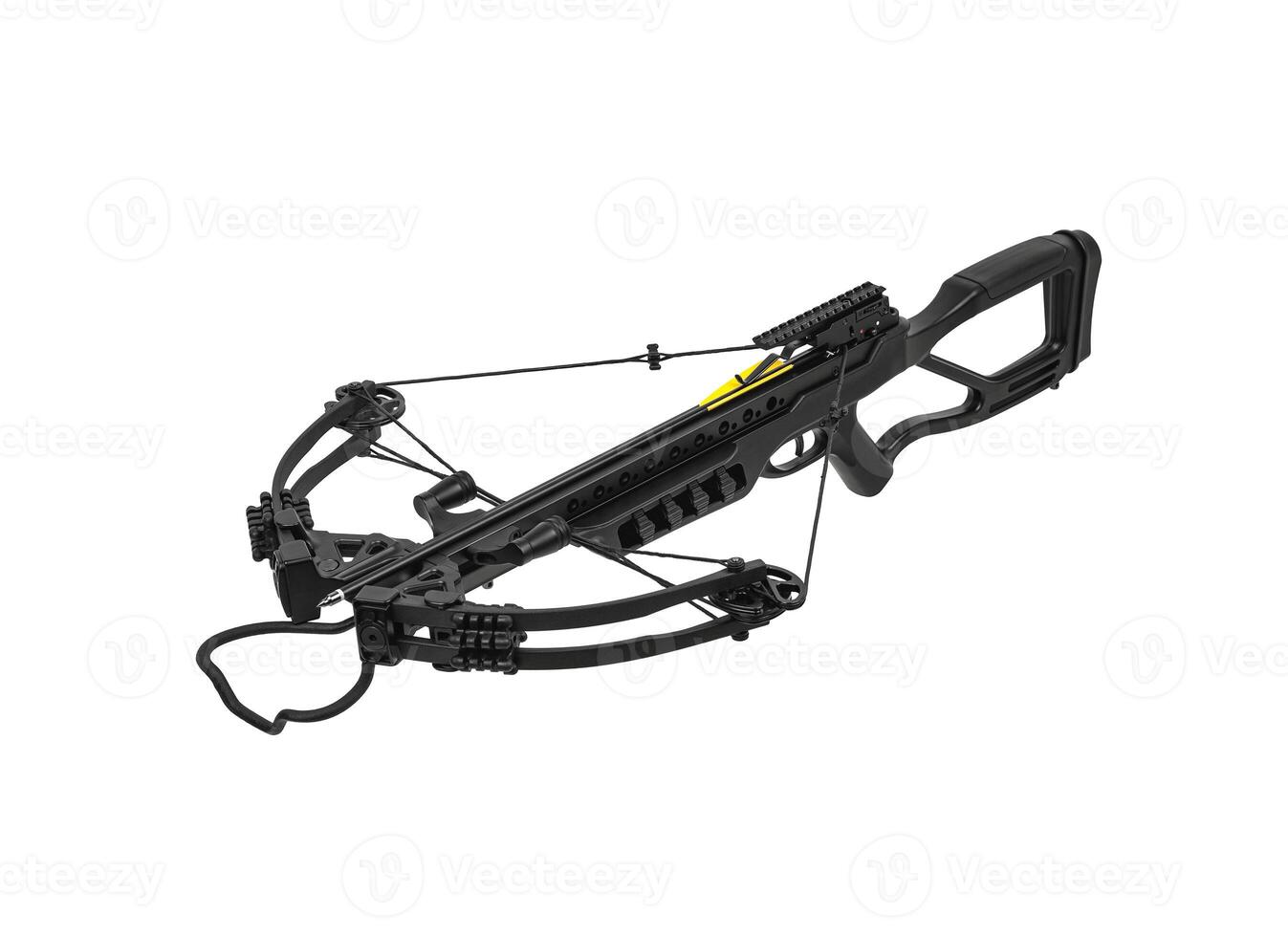 Modern black crossbow isolate on a white back. Quiet weapon for hunting and sports. photo