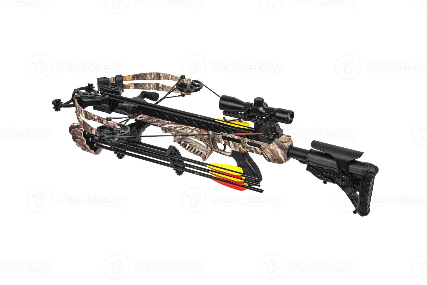 Modern crossbow isolate on a white back. Quiet weapon for hunting and sports. photo
