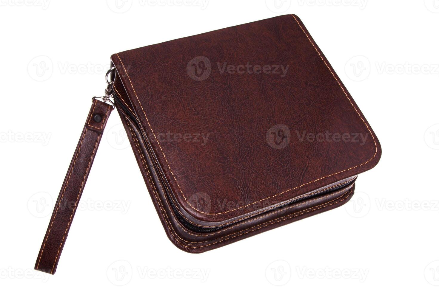 Brown leather purse isolated on white photo
