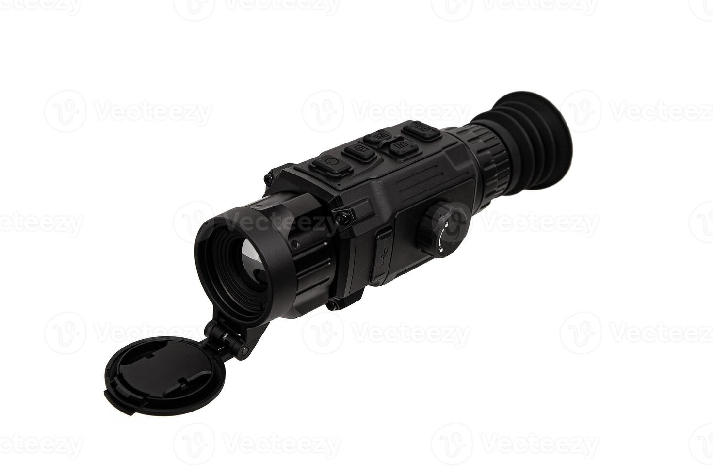 Modern monocular thermal imager isolate on a white background. A device for fixing thermal radiation. photo