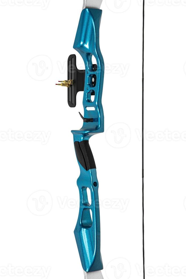 Close-up element of sports bow. Modern sport bow. Weapons for sports and entertainment. Isolate on a white back photo