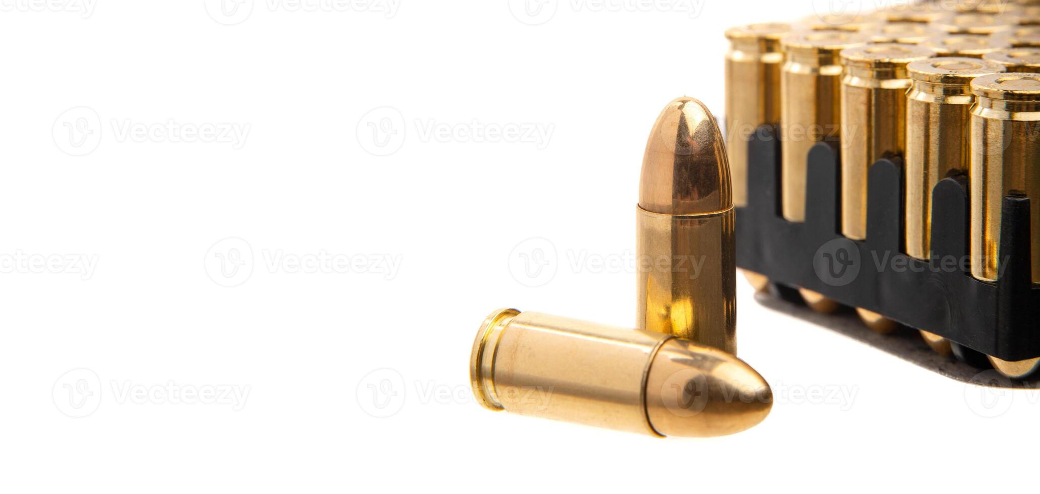 A box of cartridges for a pistol. Ammunition for weapons. Isolate on a white back. photo