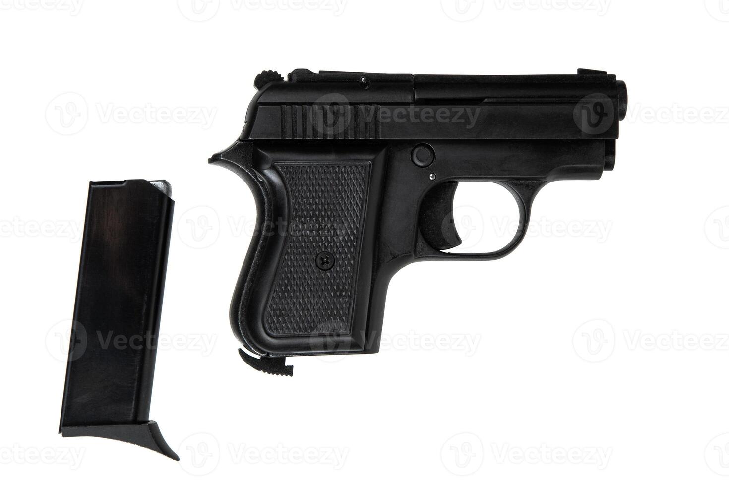 Modern semi-automatic pistol. Small short-barreled weapon for concealed carry. Ladies' pistol. Isolate on white back. photo