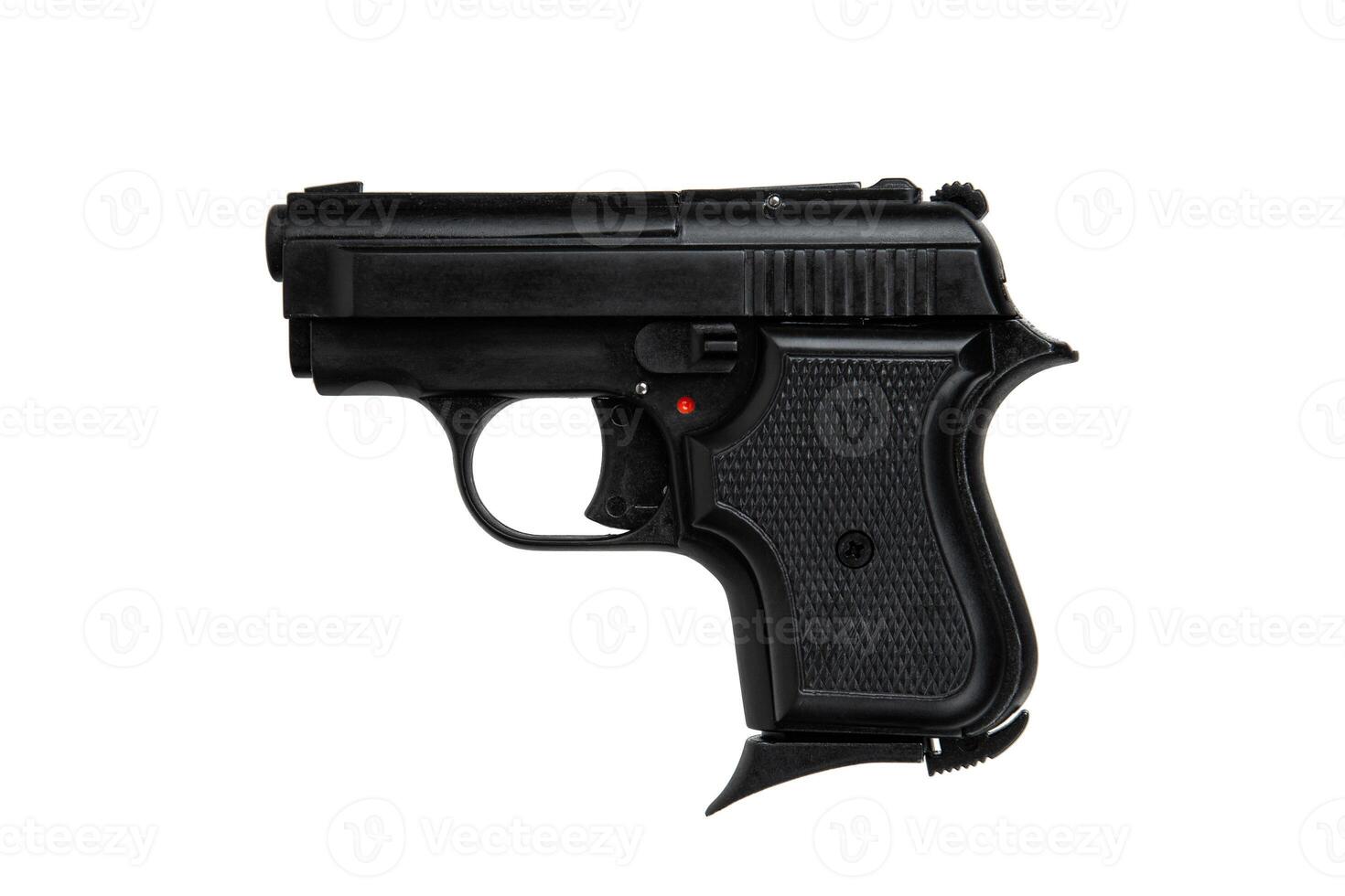 Modern semi-automatic pistol. Small short-barreled weapon for concealed carry. Ladies' pistol. Isolate on white back. photo