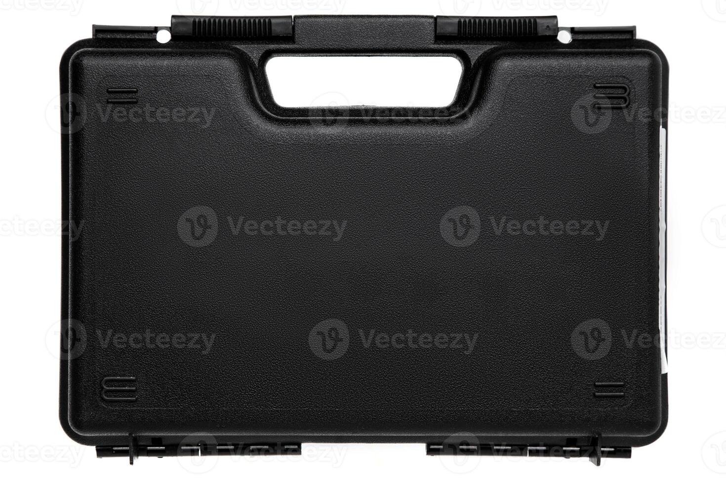 black plastic case for weapons or tools isolated on white back photo