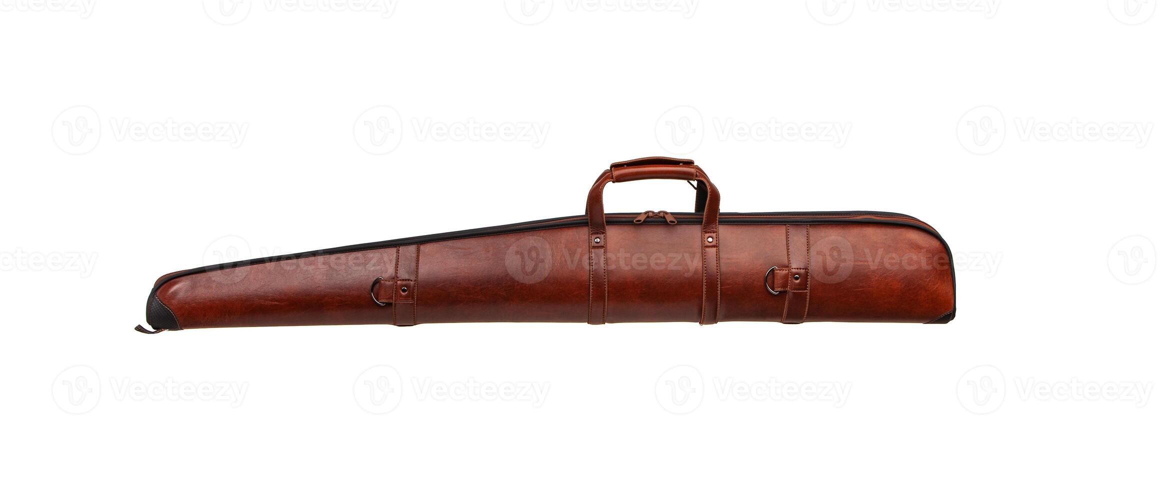 Luxury leather case for weapons isolate on a white back. Brown leather case for a hunting rifle. photo