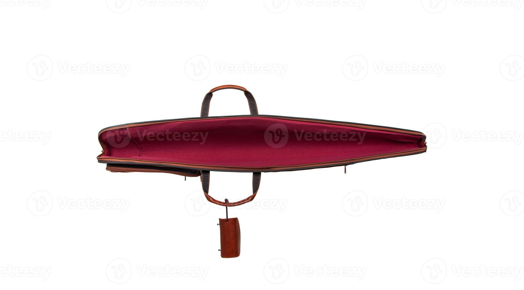 Luxury leather case for weapons isolate on a white back. Brown leather case for a hunting rifle. photo