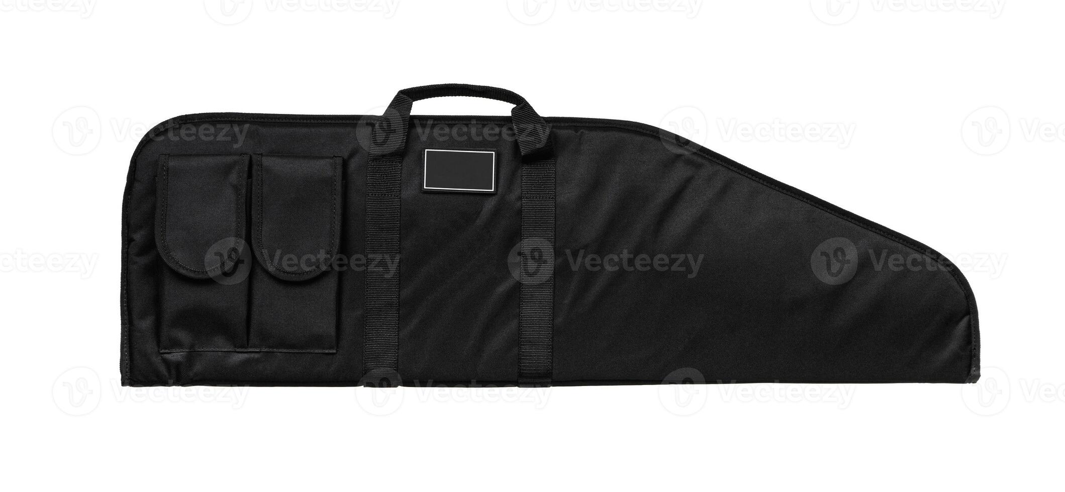 Soft black weapon case with extra pockets. Bag for storing and transporting weapons. Isolate on a white back. photo