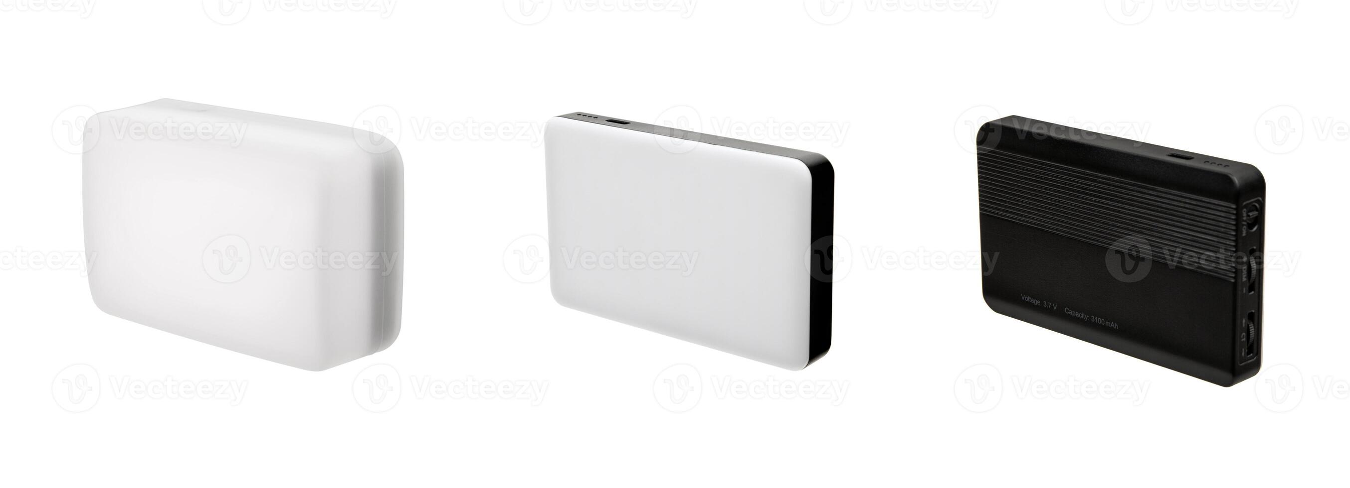 A small portable modern LED lamp with the ability to change the color of light using filters. Isolate on a white back. photo