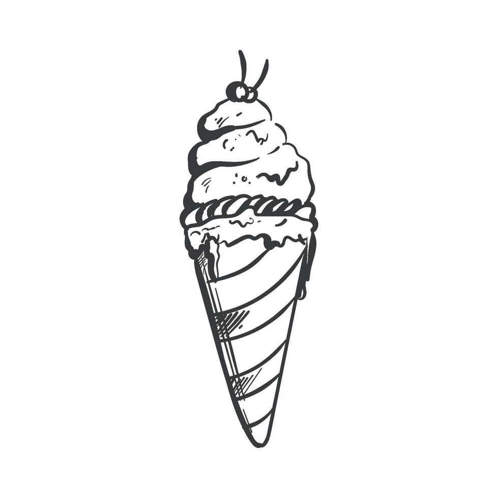 Ice cream in a cone sketch illustration vector