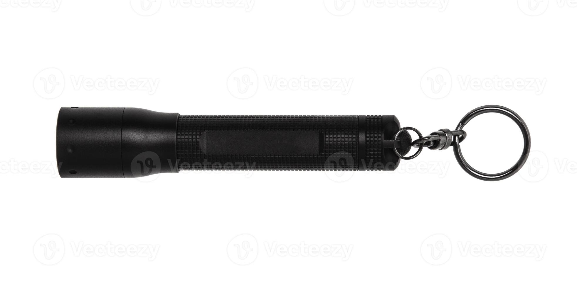 modern black metal flashlight isolated on white photo