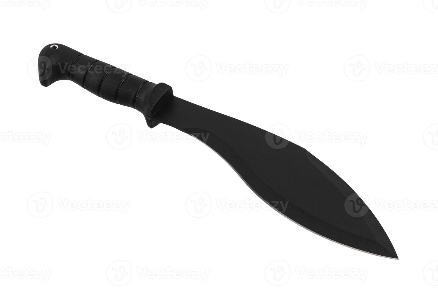 A large machete knife with a black curved blade. Modern edged weapons. Isolate on a white back. photo
