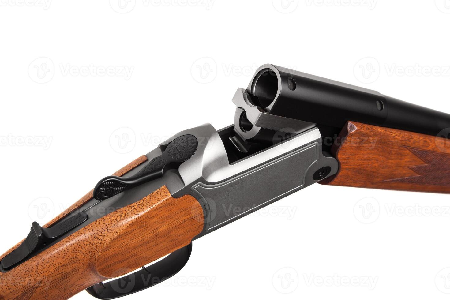 Open hunting rifle isolated on white photo