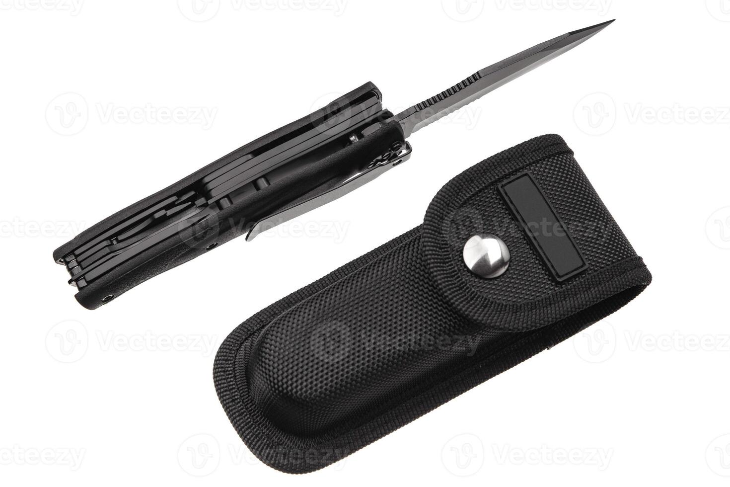 black knife multitool isolated on white back photo