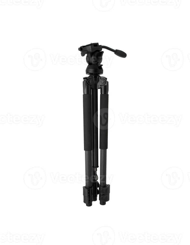 Modern photo tripod. The mechanism for fixing the camera for photo or shooting. Isolate on a white back.