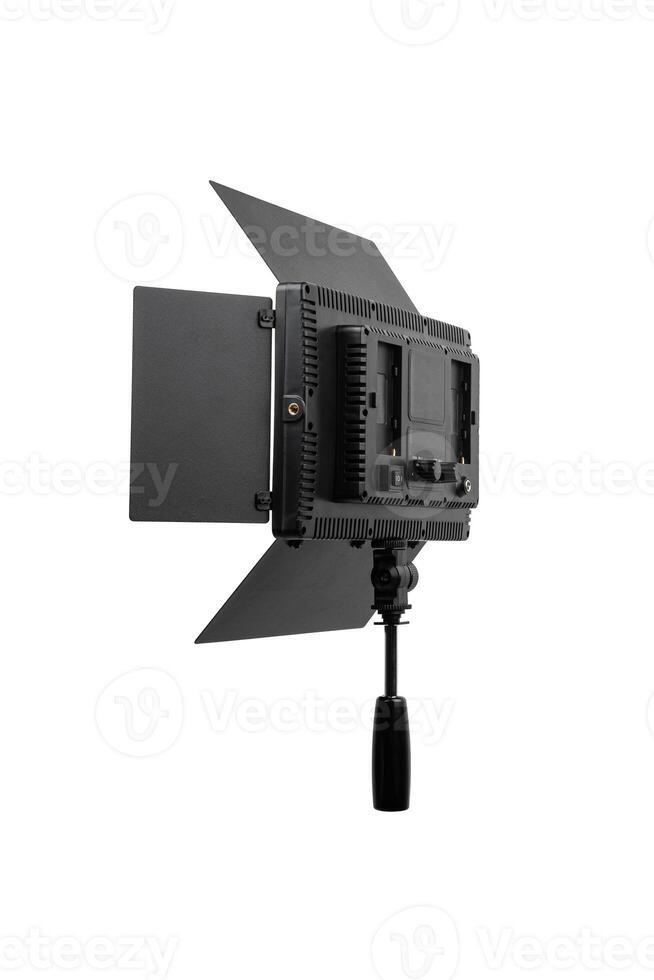 Photo and lamp isolate on white back. LED lamp with special shutters for the formation of light flux. Photo and lighting fixture.