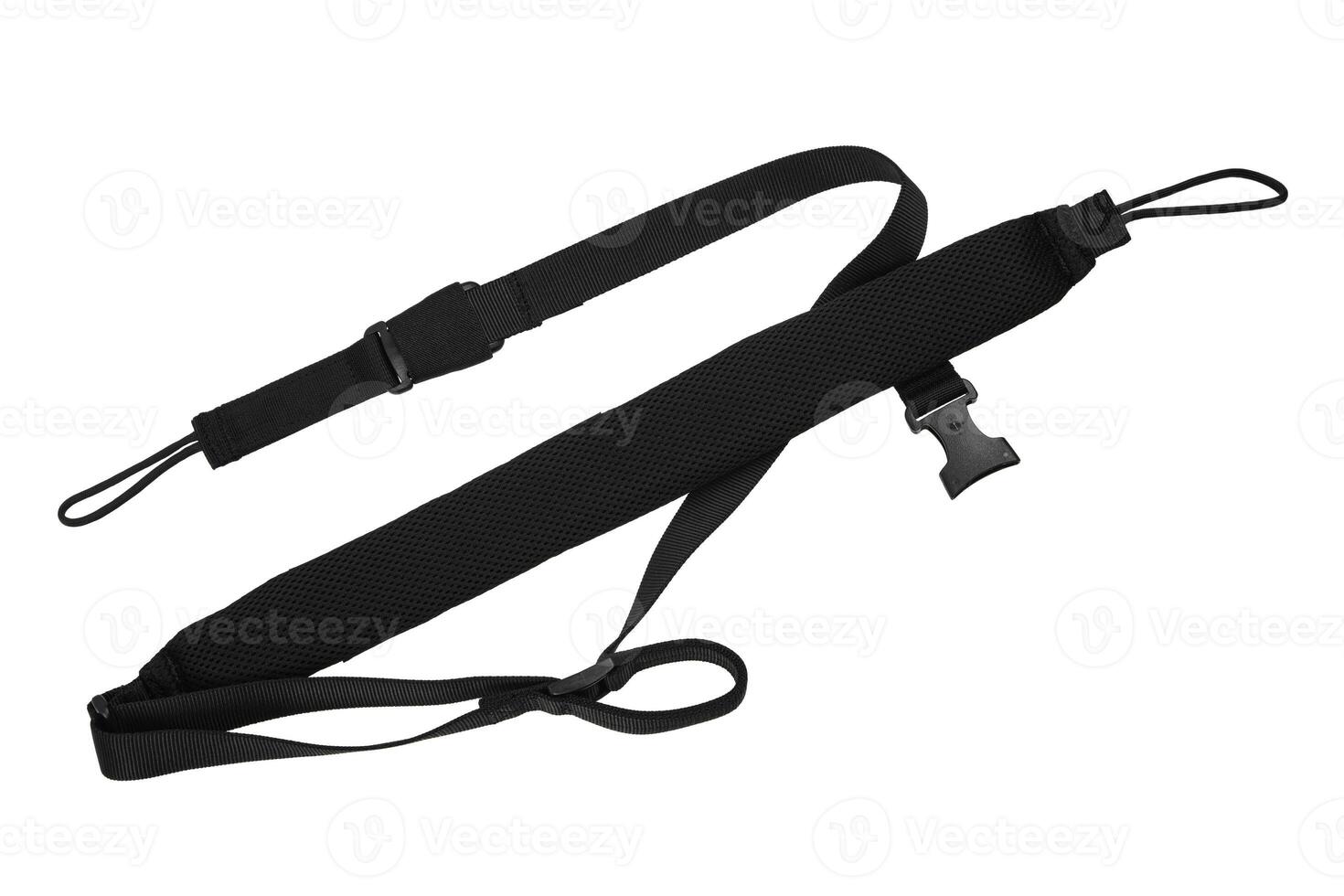 Nylon shoulder strap for a gun isolated on white backg. Belt for comfortable carrying of weapons. photo