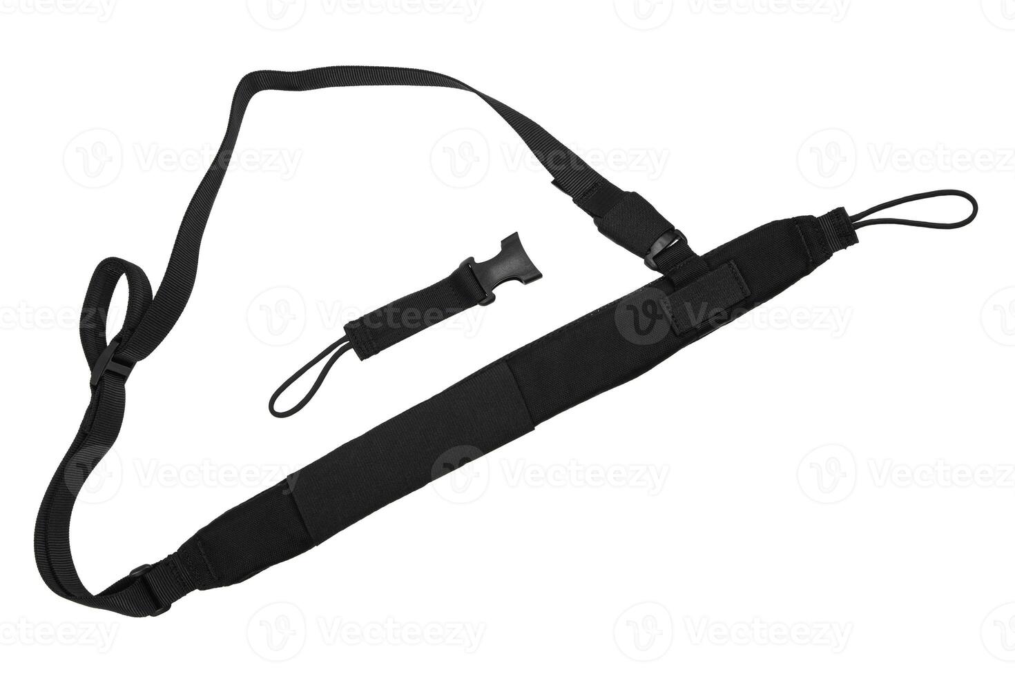 Nylon shoulder strap for a gun isolated on white backg. Belt for comfortable carrying of weapons. photo